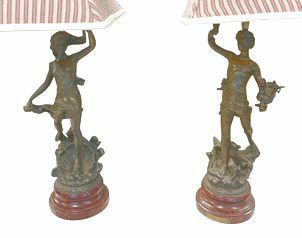 PAIR of Art Nouveau bronze finish mythological figural (Faunus & Marica) lamps w