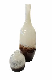 PAIR of cream/brown ceramic vases, 7" & 20" h
