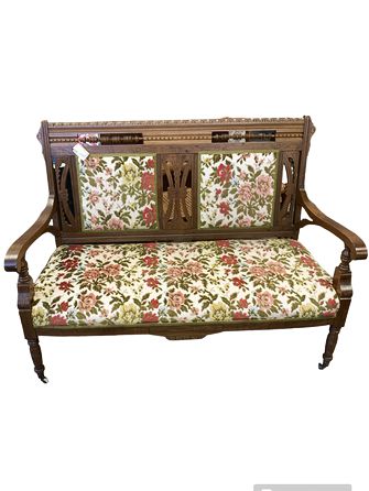 Antique Wooden Upholstered Floral Settee 38"x23"x49"