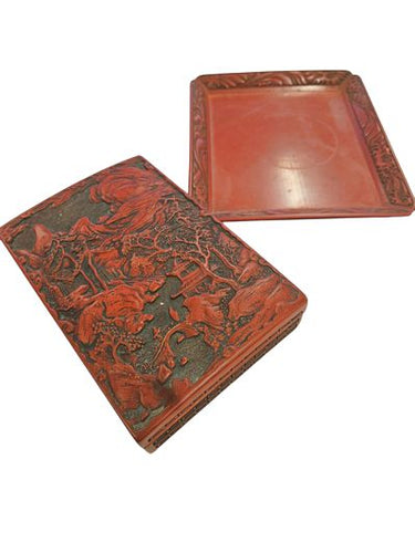 Red CinnabarType Box w Tray 2.5"h x 7.5"w x 8.5"l