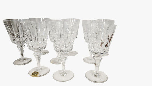 9 Handblown Portuguese Crystal Water Goblets 7"H