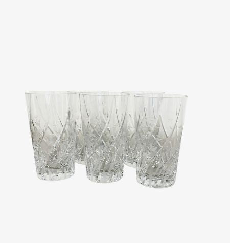 5 Crystal  w etching Water Glasses 6" H