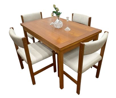 Danish-style teak veneer dining table w/ extensions (3