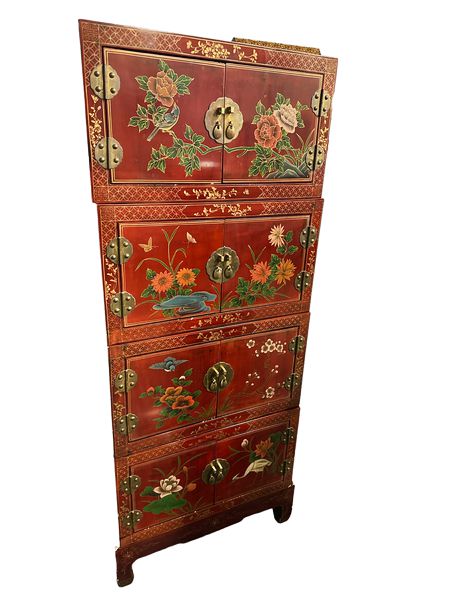 4-Pc Asian Stacking Cabinet w/Stand (Red, 50.5x20x12")