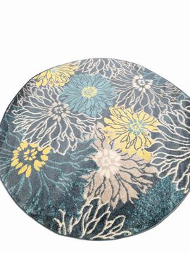 5' Round Blue Floral Power Loom Rug