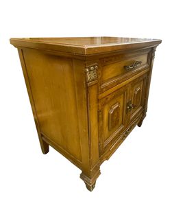 Pair of vintage Neoclassical-style side tables, Fruitwood& Burl, 26H. 26W. 17D