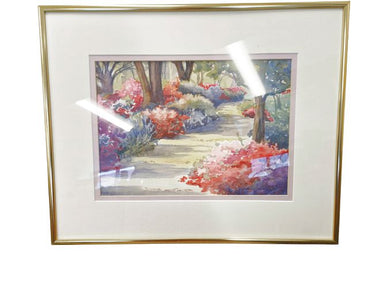 Orig Watercolor Painting Spring Garden Path 16"h x 20.25"w