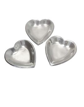 Set x3 Silver-toned Heart Shape Dishes 6"