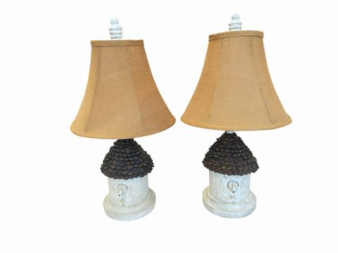 Pair of birdhouse lamps, 21"H