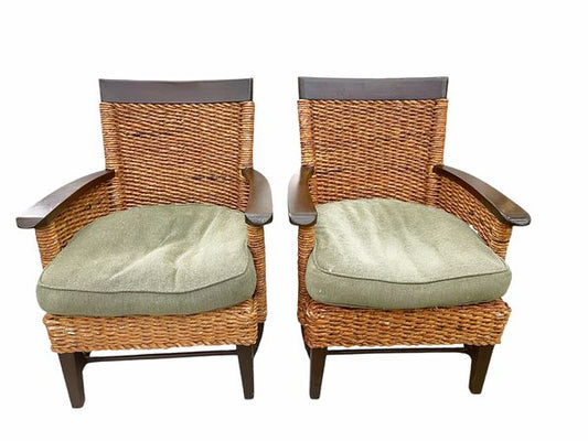 (Pair)Rattan Chairs w/ Cushions, 29x27.5x35"