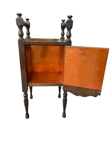 Vintage dark walnut humidor/smoking stand w/ copper interior, ca. 1940, 27.5" h,