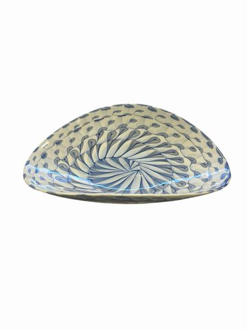 Murano for Crate & Barrel glass shell bowl, blue/white, 13x15.5