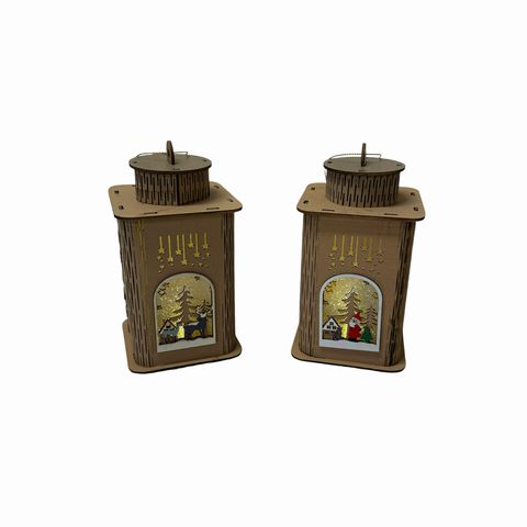 Set of 2 Wooden Nativity Scene Ornaments 9 H