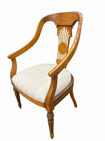PAIR of Neoclassical-style armchairs w/ stylized inlaid splat and griege tone-on