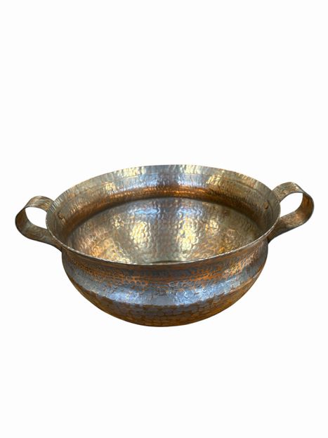 Hammered Copper on Metal  Pot w Handles 9"Dia x 5"H
