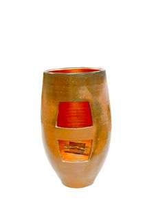 Copper Colored Vase w/Cut Outs 10" x 6"