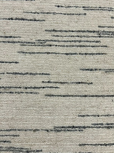 CONTEMPORARY Wool Gray Striped White Background Rug, 119 in. x 96 in.