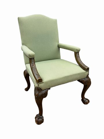 George II Style Mahogany Ball-Claw Arm Chair, H. 42 in. x W. 28 in. x D. 22 in.