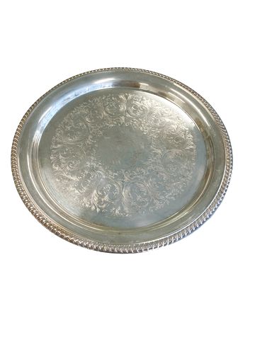 Etched Silver Plated Round Serving Tray 16'rd