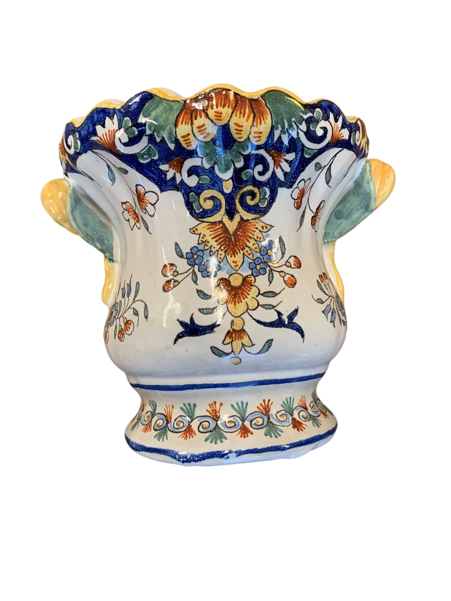 French handpainted Faience wall pocket, 6.75x4x5.5"