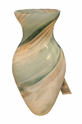 Teal/white Murano vase w/ copper flecks, 15.25" h