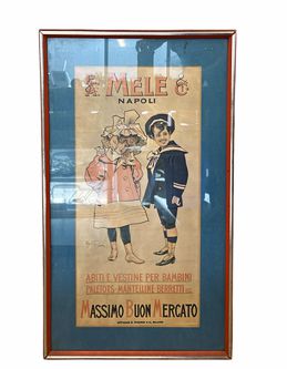 Framed antique store advertisement, 31x18.25"