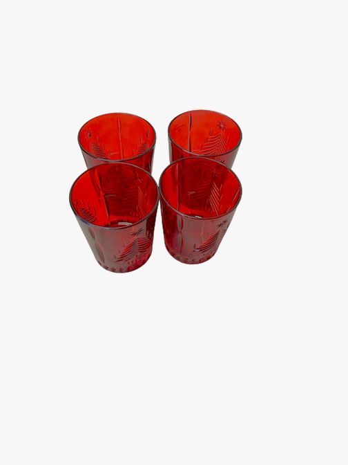 4 Pc Set Mikasa Red Cut Glass Holiday Old Fashioned Glasses 3.5"H