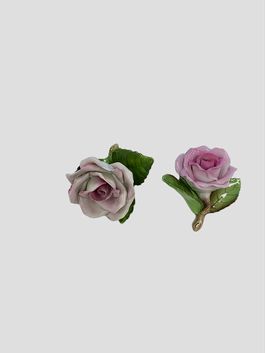Pair Of Herend Porcelain Rose Place Card Holder- Hungary - 3" x 3"