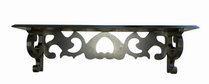 Black wood scroll display shelf, 36x8x10"