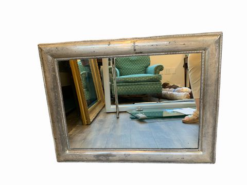 Rectangular mirror w/ distressed silver metal frame, 23x30"