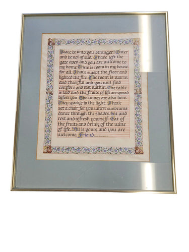 Notable Sheepskin Calligraphy, Known Artist, Sandi D. Quinn  1973 25" x 22"w