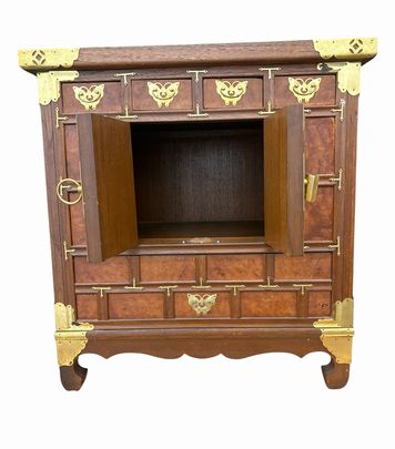 Vintage Korean Tansu chest w/ brass hardware, 24.75" h, 23" w, 14.5" d