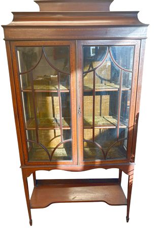 Edwardian inlaid mahogany display cabinet, ca. 1900, 35x13x70.75"