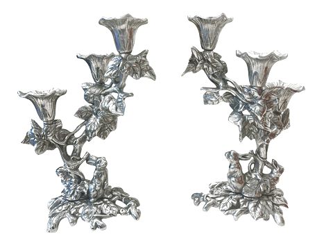 PAIR of Arthur Court rabbit-motif candlesticks, 9.75" h