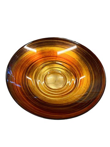 Painted orange/gold glass bowl, 16Dx4H