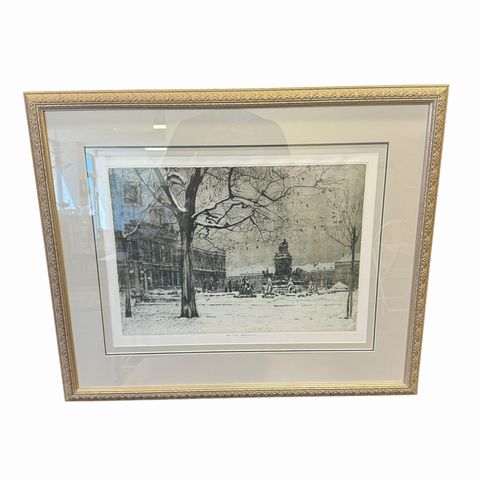 Engraved T.K. Hermes Snow Scene Print 25x29