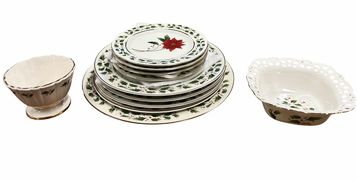 11-pc set of holiday china w/ holly motif