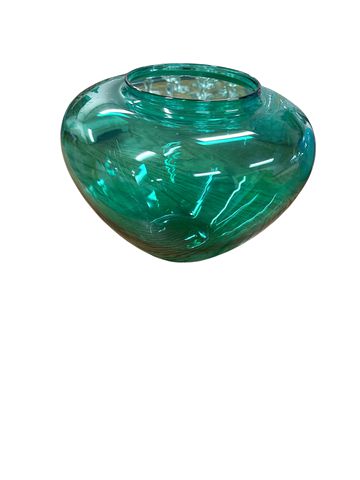 Aqua Glass Hand Blown Vase 7" x 9"