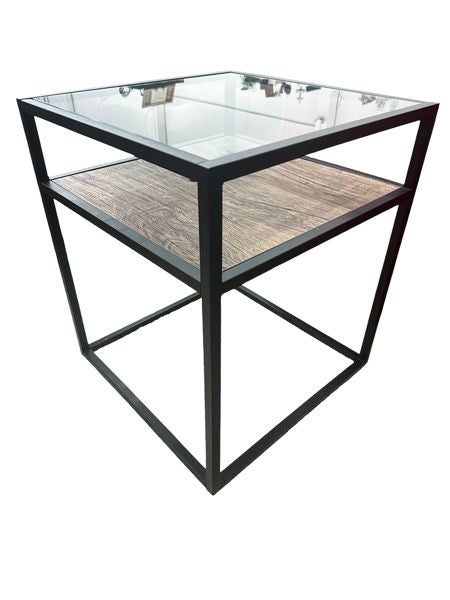 Pair Black Metal Glass Top Side Tables 20.5"x20.5"x24"