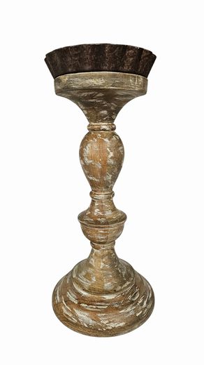 Wooden Rustic Pilar Candle Holder 14.5"H