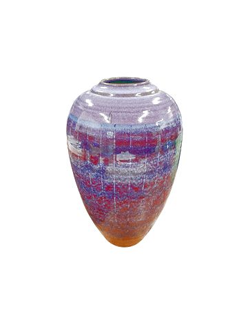 Magenta Striated Glazed Vase 17" x 9"