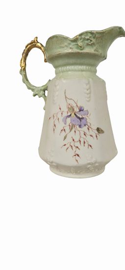 Victorian Pitcher, Hand Painted, Gold Trim 11"h