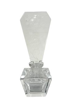 Cut crystal perfume bottle w/ etched vine stopper, 6.25" h