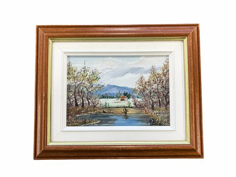 Framed small original oil landscape, signed, 8.25x10.25"