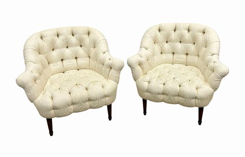 Pair Tufted Upholstered Tub Chairs, H. 33.5 in. x W. 37.5 in. x D. 22 in.