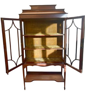 Edwardian inlaid mahogany display cabinet, ca. 1900, 35x13x70.75"