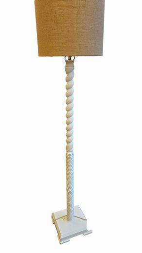 Floor Lamp Wood Twist w Nautical Rope, White 60"H