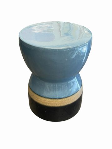 Ceramic garden stool, blue/sand/black, 13Dx17.5H