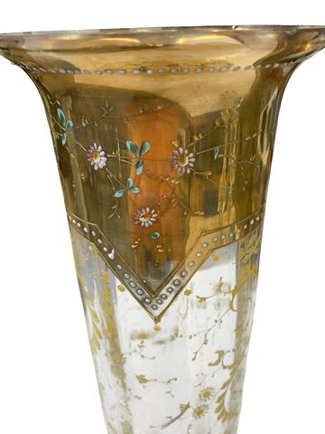 19th Century  Moser Bohemian Gilt And Hand Painted Enamel Art Glass Vase "As iS"