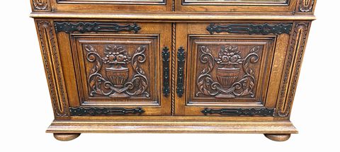 German Carved Oak & Glass Display Cabinet, H. 67 in. x W. 47 in. x D.16 in.